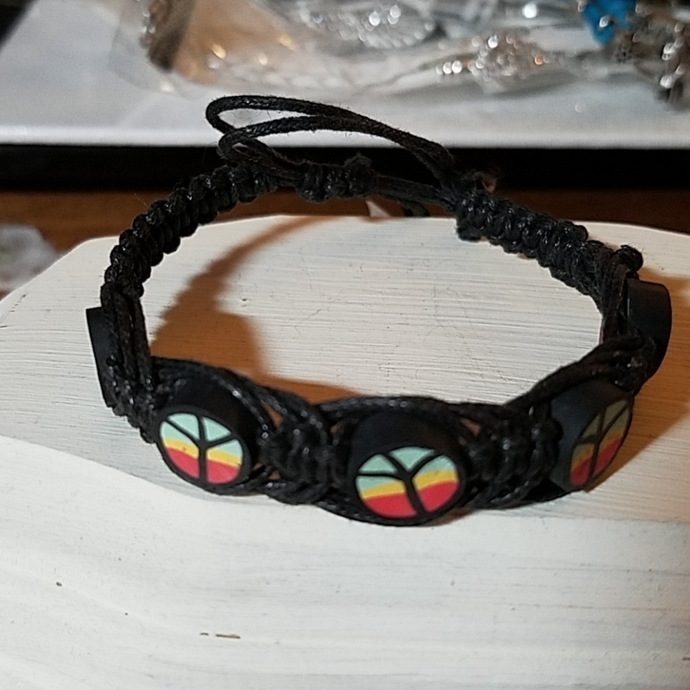 Black Peace Sign Rasta Bracelet